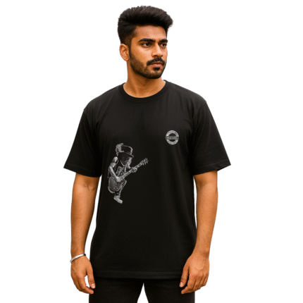Men Printed Over Size Cowl Neck Cotton Blend Black T-Shirt