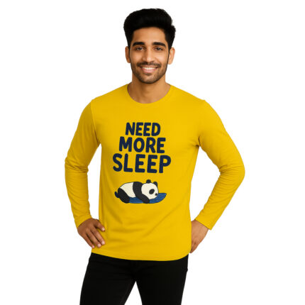 Men Printed Full sleeves Cowl Neck Cotton Blend Mustard Yellow T-Shirt