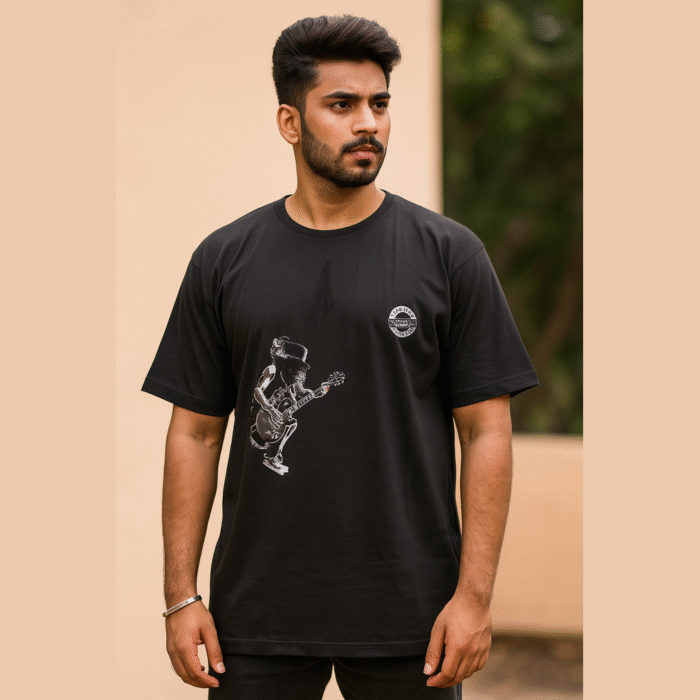 Men Printed Over Size Cowl Neck Cotton Blend Black T-Shirt