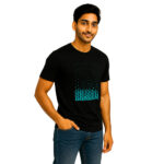 Printed Half Sleeve Cowl Neck Cotton Blend Black T-Shirt