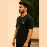 Men Printed Over Size Cowl Neck Cotton Blend Black T-Shirt