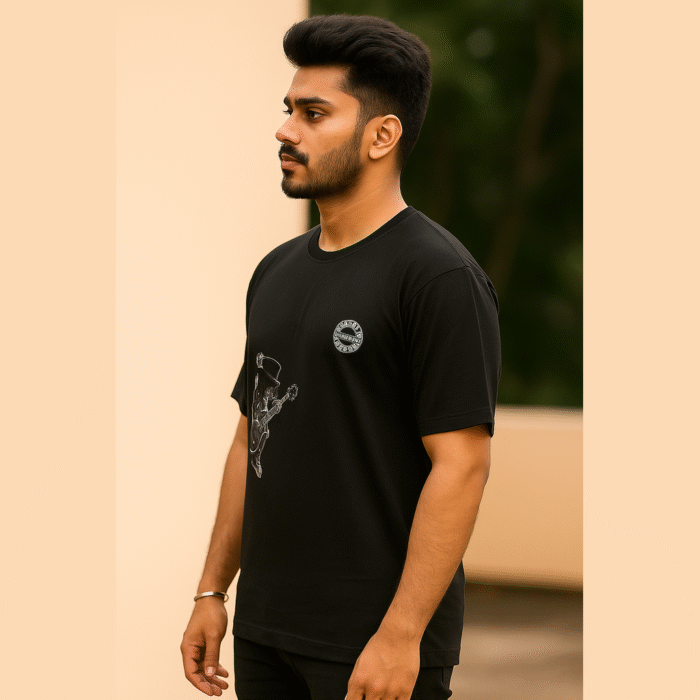 Men Printed Over Size Cowl Neck Cotton Blend Black T-Shirt