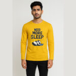Men Printed Full sleeves Cowl Neck Cotton Blend Mustard Yellow T-Shirt