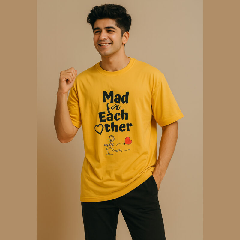 Mad for Each other Round Neck Half Sleeve bright yellow T-Shirt
