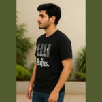 The Beatles Piano Key Graphic Print Half sleeves Cowl Neck Cotton Blend Black T-Shirt