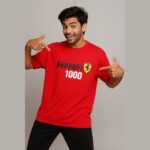 Men Printed Over Size Cowl Neck Cotton Blend Red T-Shirt
