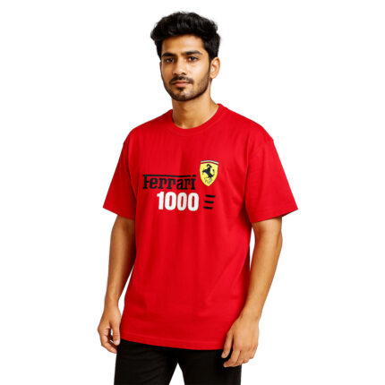 Men Printed Over Size Cowl Neck Cotton Blend Red T-Shirt