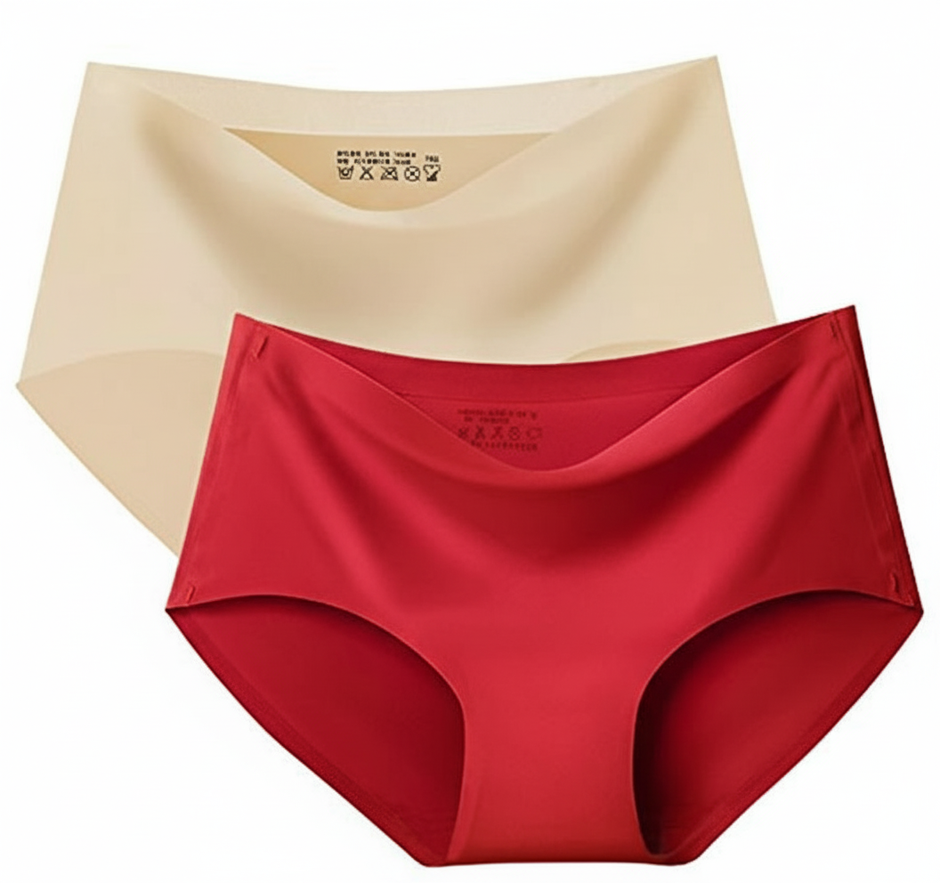 Seamless High Waist Underwear for Women, Ice Silk No Show Panties, Breathable Full Coverage Brief, Pink and Purple, 2-Pack